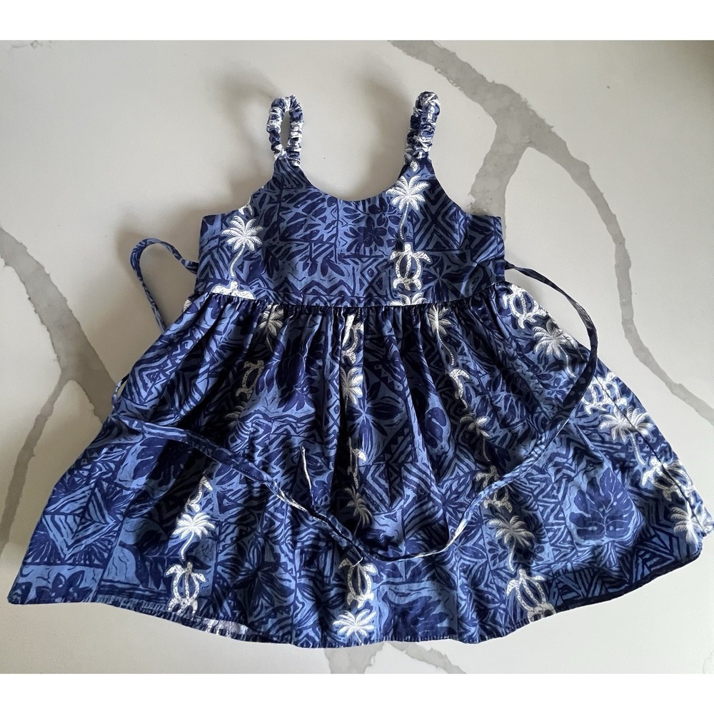 Royal Hawaiian Creations Toddler Girls Dress Sz L Blue Floral Hawaii Turtle Palm
